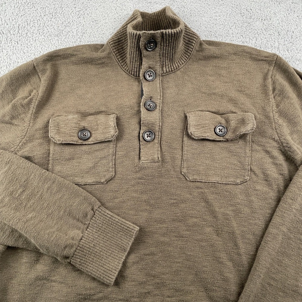 Banana Republic Sweater Mens XL Green Button Mock Neck Cotton Knit Pullover